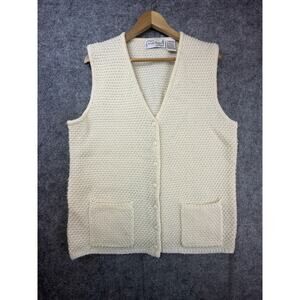 VTG Sarah Bentley Sweater Vest Womens Large Cream Honeycomb Preppy Natural Girl